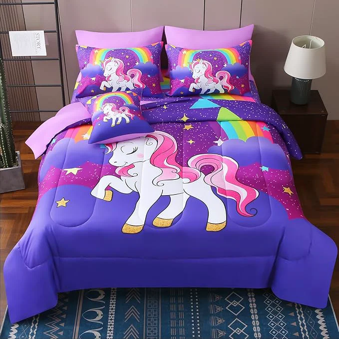 Smart JQinHome Unicorn Full Bedding Sets for Girls Kids 8 Piece Bed in A Bag 3D Purple Rainbow Theme Unicorn Comforter Set with Sheet Set Rainbow High-Performance