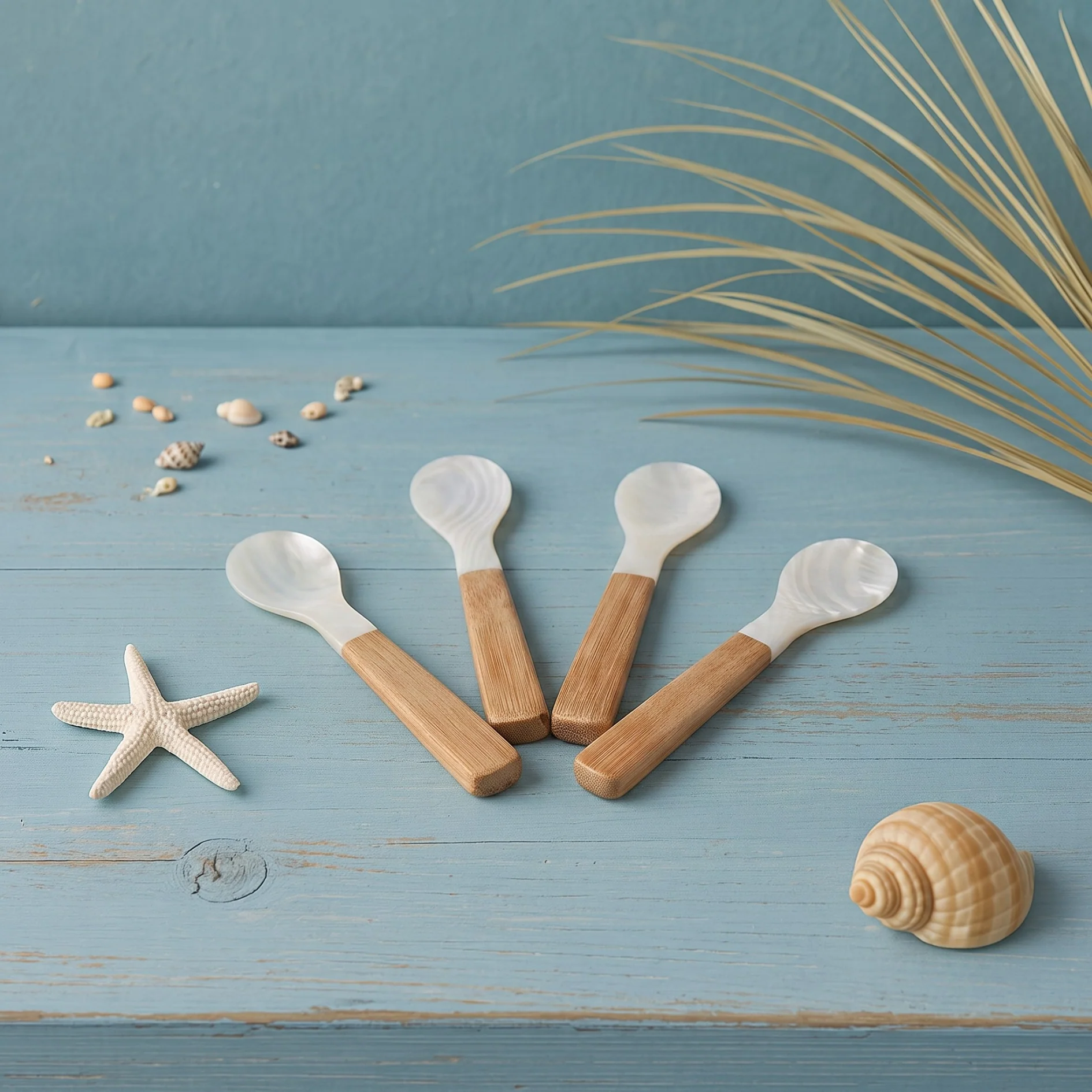 Soft Medium Shell amp Bamboo Spoons Set of 4 High-Grade