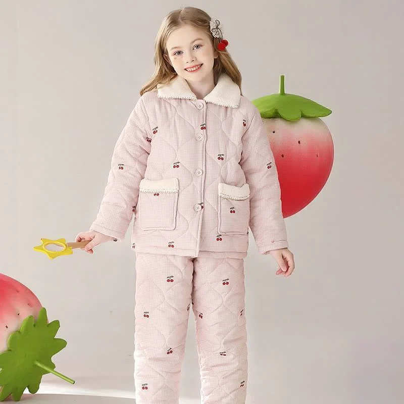 Stylish Ownkoti Cherry Print Quilted Child Loungewear Set Versatile