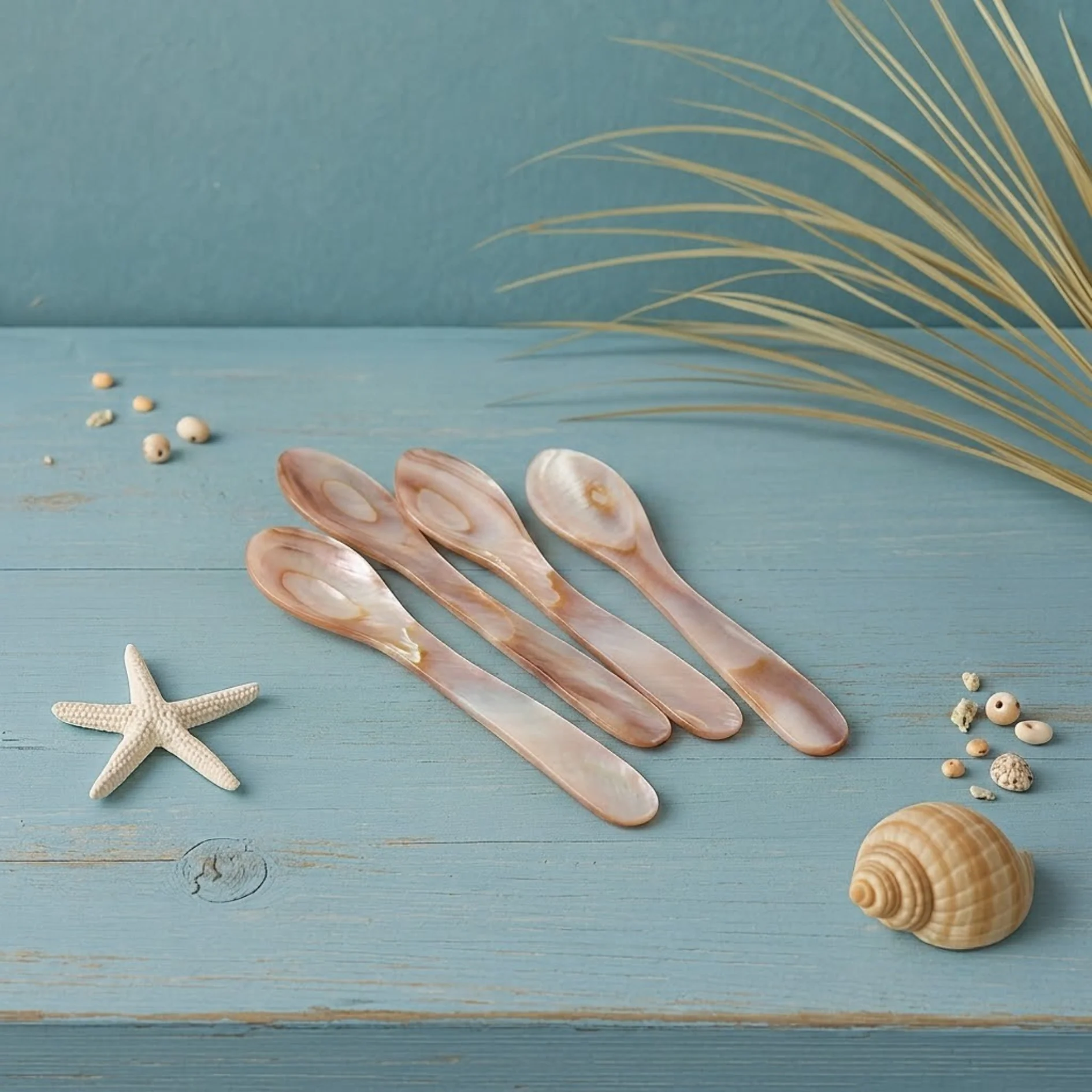 Long-Lasting Pink amp Brown Large Seashell Spoons Set of 4 Fast