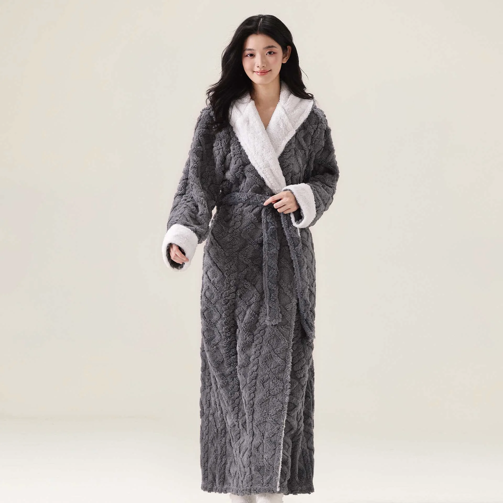 Powerful Ownkoti Jacquard Hooded Plush Warm Bathrobe Fine