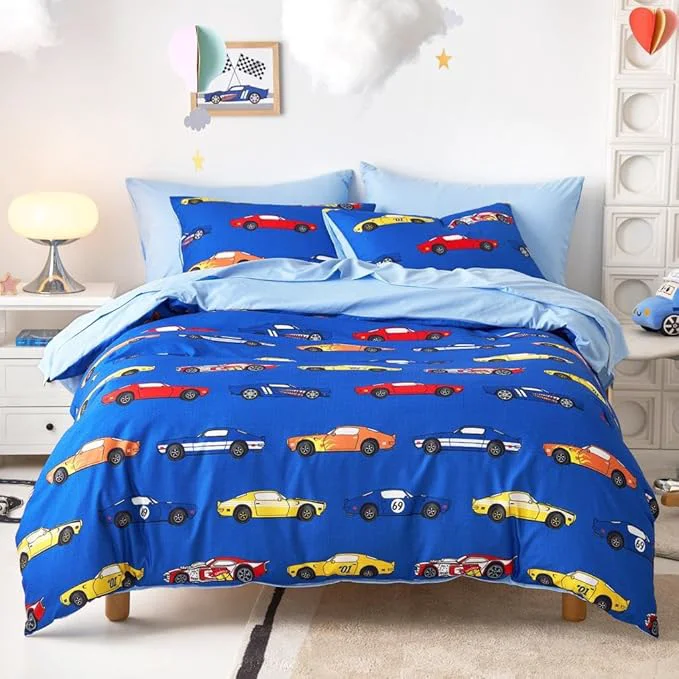 Consistent Wake In Cloud – Race Car Bedding Set for Boys Cute Colorful Sports Car Supercar Wheels Comforter Set with Sheets 5 Pieces Kids Bed in a Bag Blue Twin Size Long-Lasting
