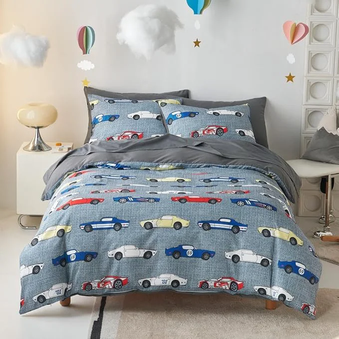 Consistent Wake In Cloud – Race Car Bedding Set for Boys Cute Colorful Sports Car Supercar Wheels Comforter Set with Sheets 5 Pieces Kids Bed in a Bag Gray Twin Size Enhanced