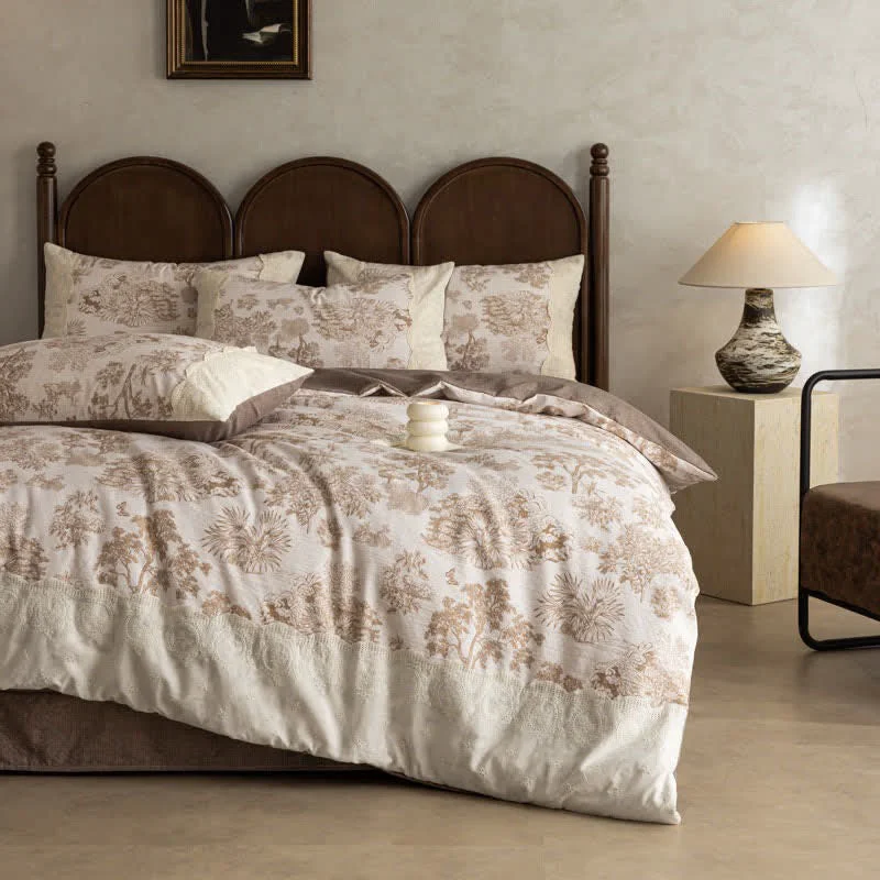 Original Ownkoti Farmhouse Style Cotton Linen Bedding Set 4PCS Luxury