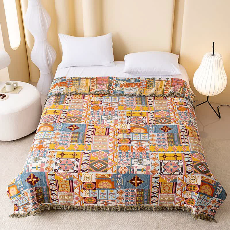 Convenient Ownkoti Colorful Retro Checkered Cotton Gauze Quilt Soft