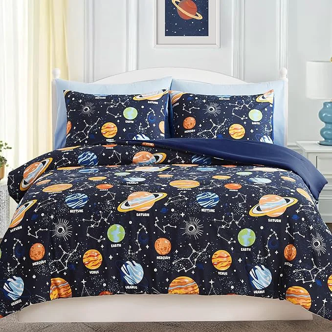 Smooth Full Size Comforter Set for Boys-7 Pieces Space Glow in the Dark Full Bedding Sets for Kids Ultra Soft Bed in A Bag with Sheets Breathable