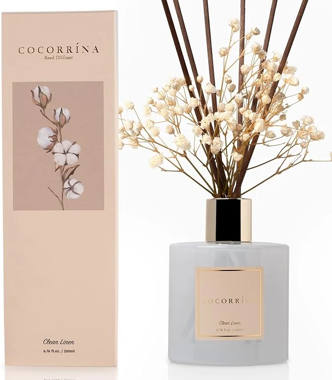 Crafted Cocorrína Reed Diffuser Set Clean Linen 6.7 fl oz Scented Diffuser Organic