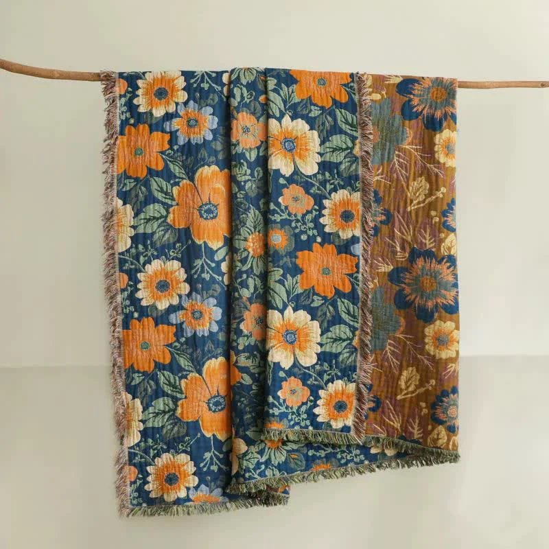 Traditional Ownkoti Bright Daisy Cotton Gauze Tassel Blanket Top-Quality