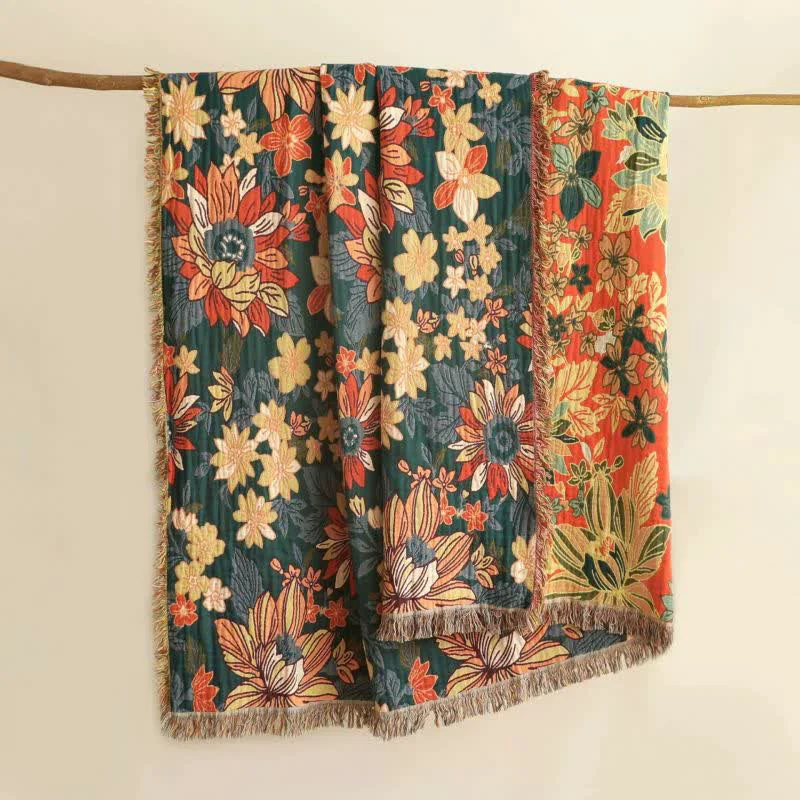 Responsible Ownkoti Flourishing Floral Cotton Tassel Blanket Breathable