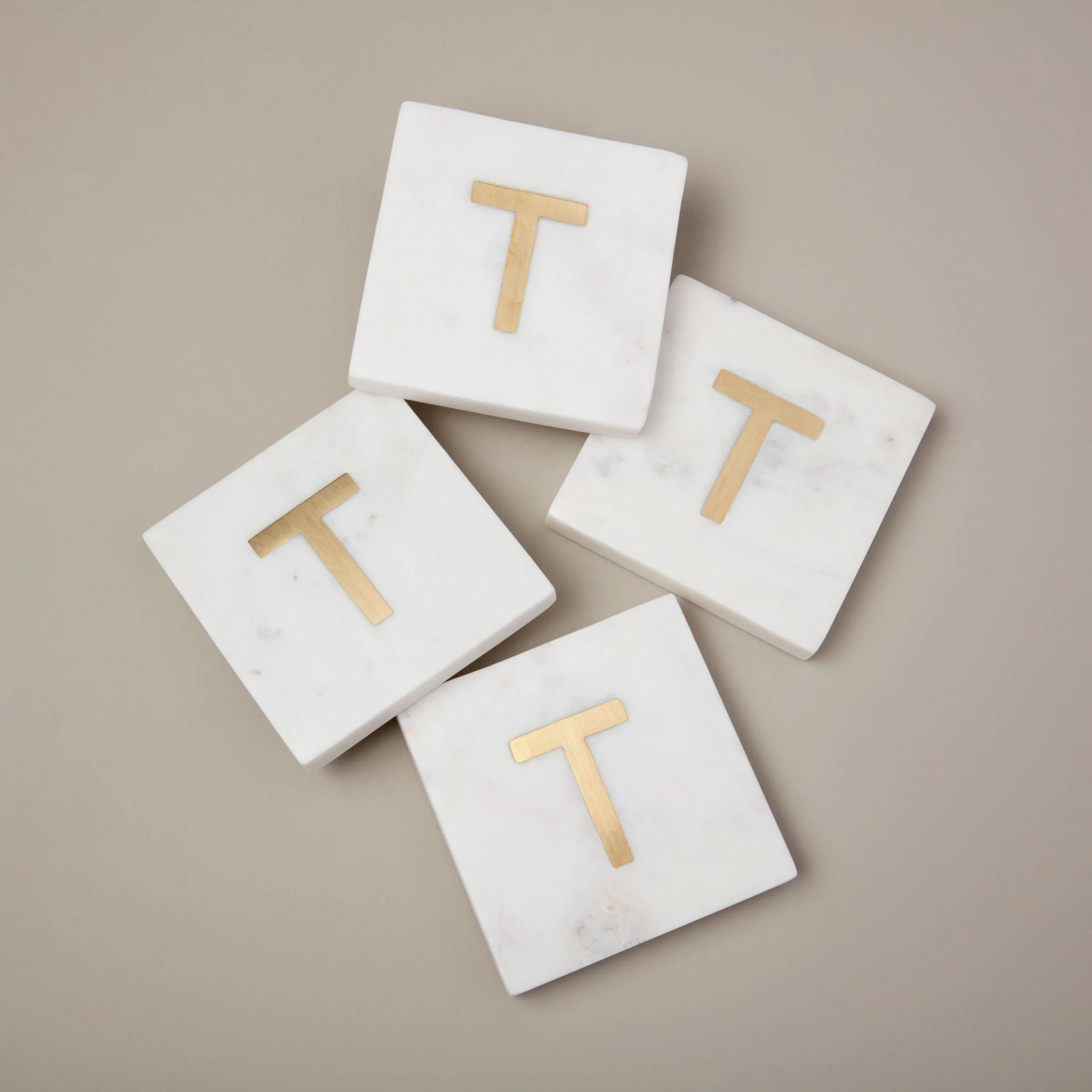 Refined Verona Marble Monogram Coasters Set of 4 – Letter T Trusted