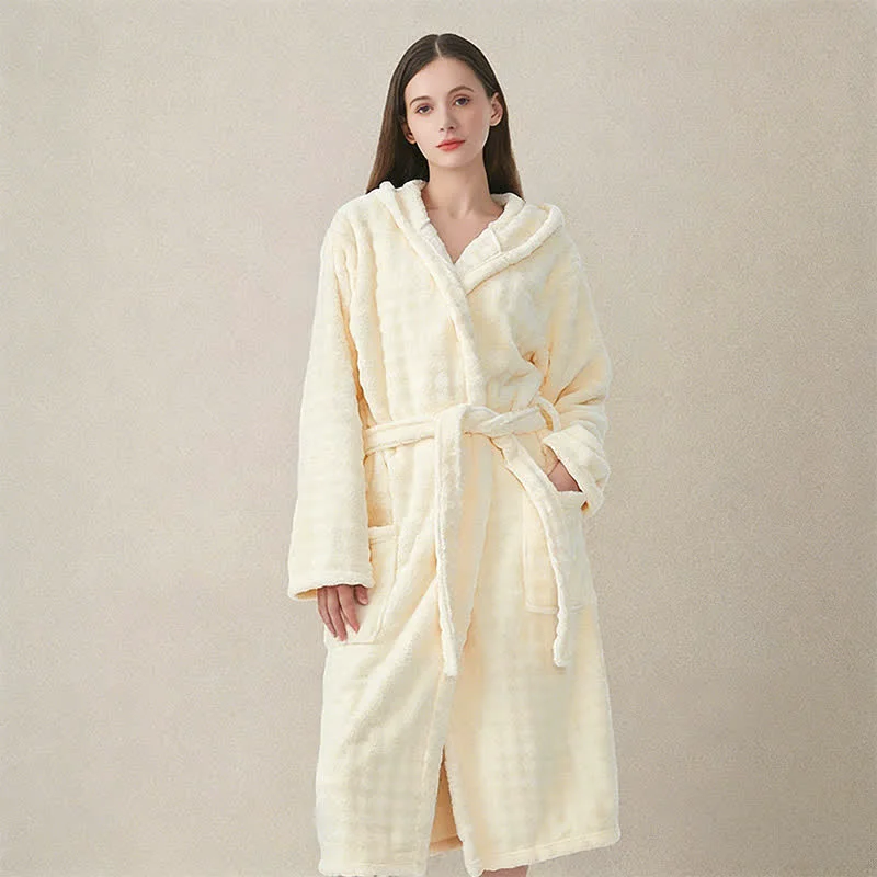 Premium Ownkoti Simple Flannel Robe with Hood and Pockets Relaxed