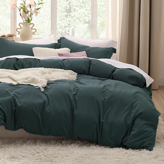 Unique Bedsure Forest Green Oversized King Duvet Cover – 3 Pieces Prewashed Cotton-Like Polyester Extra Soft Bedding Set Includes 1 Duvet Cover 120 39 39 x98 39 39 with Zipper Closure amp 2 Pillow Shams No Comforter User-Friendly