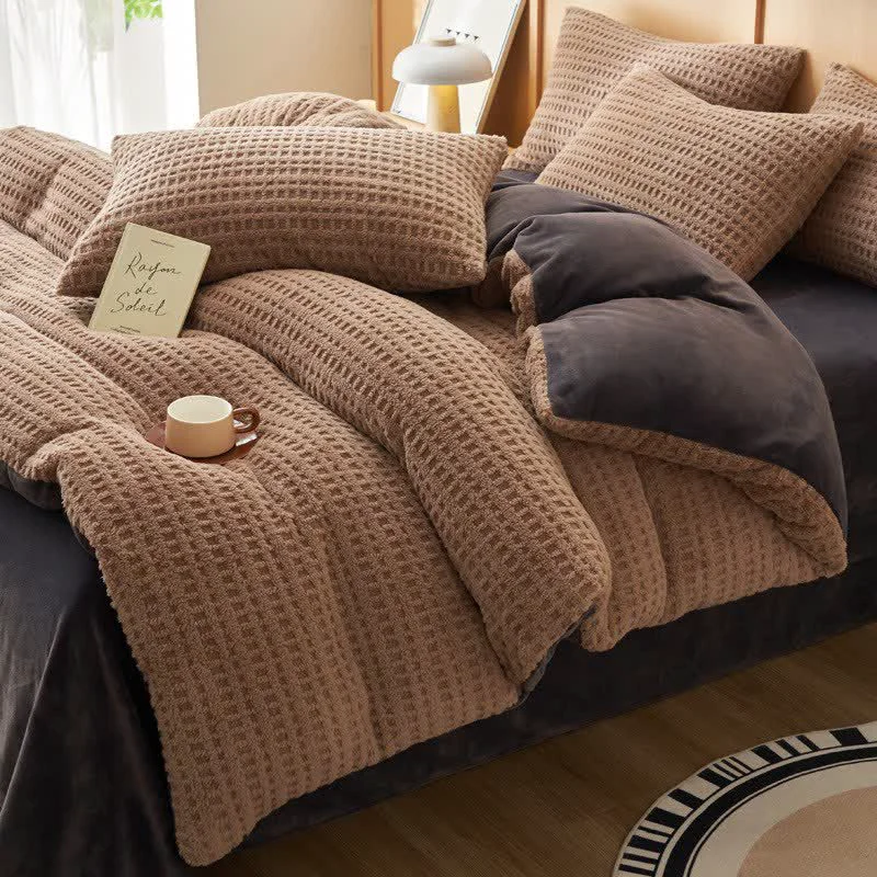Top-Quality Ownkoti Plaid Textured Fluffy Bedding Set 4PCS Selected