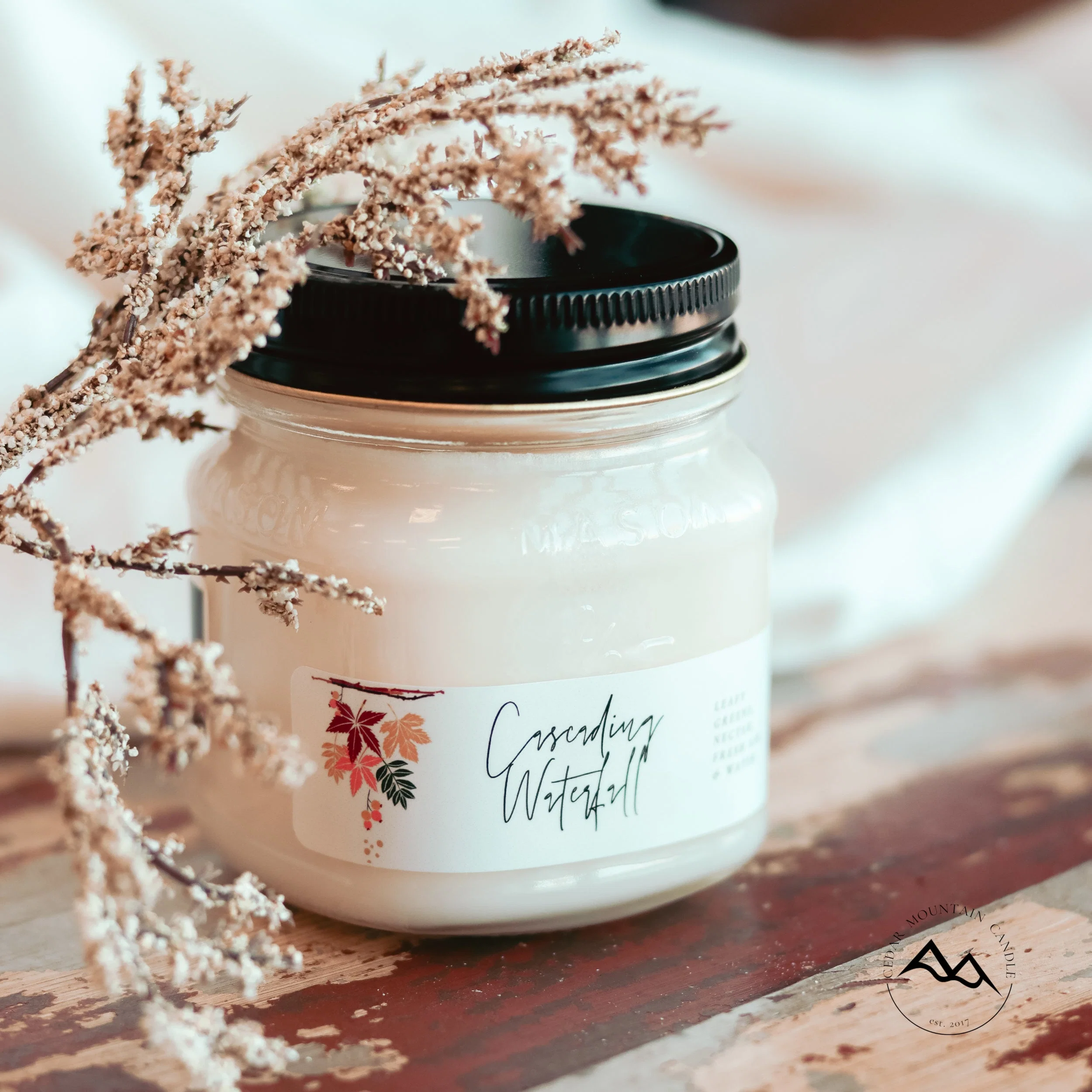 Easy-to-Use Fall Leaves Mason Jar Soy Candle – Choose Size and Scent Certified