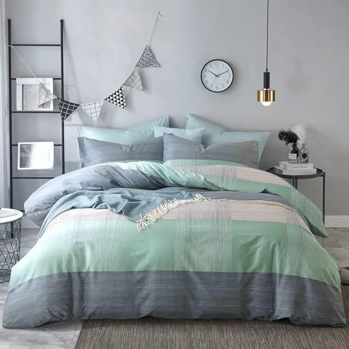 Original LifeTB King Comforter Set Patchwork Bedding Comforter Set Soft Fluffy Geometric Plaid Bedding Set for All Seasons Cozy Patchwork Plaid Checkered Pattern Comforter King Size with 2 Pillow Shams Natural