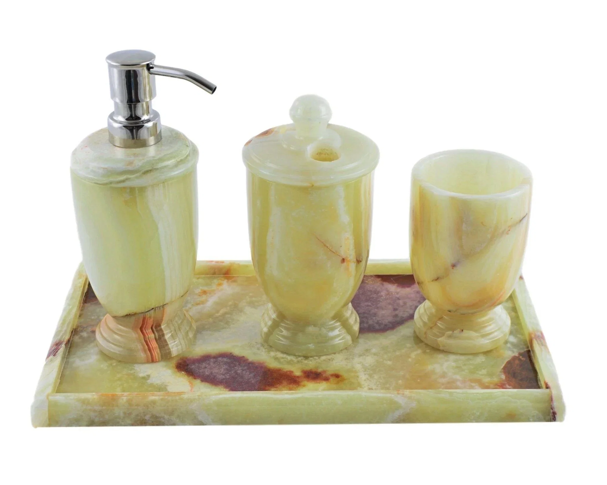 Proven Pistachio Green Onyx 4-Piece Bath Accessory Set with Vanity Tray Long-Lasting