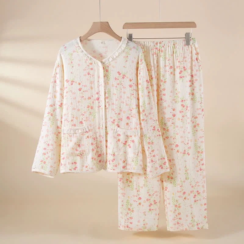 Lightweight Ownkoti Elegant Begonia Cotton Gauze Pajama Set Pure
