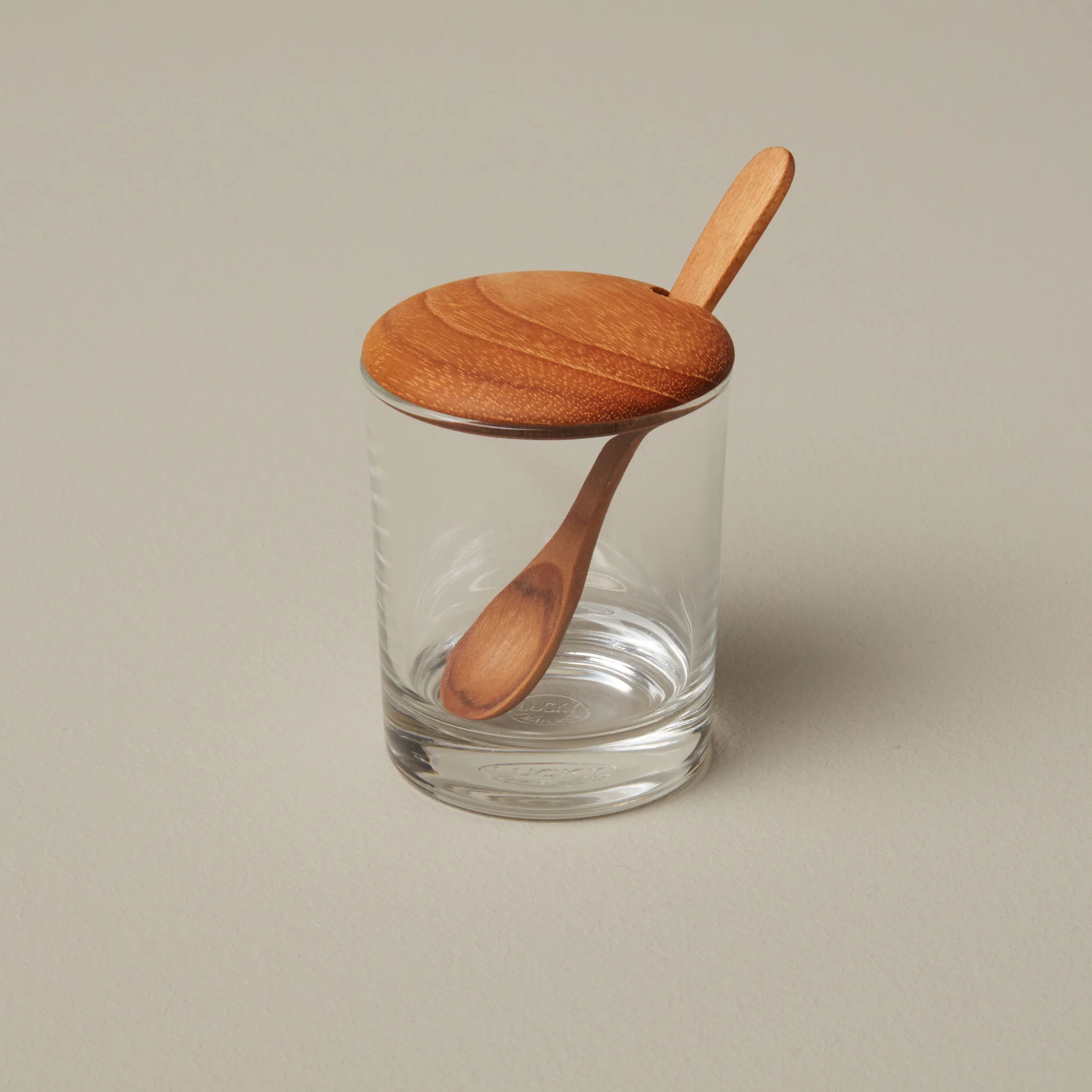 Minimalist Glass Mini Cellar with Teak Lid amp Spoon Premium