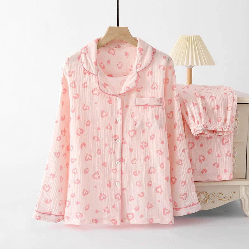 Innovative Ownkoti Heart Leopard Print Cotton Pajama Set Clean