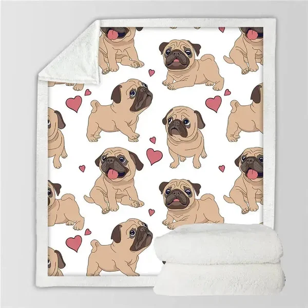 Breathable Hippie Pug Throw Blanket Minimalist