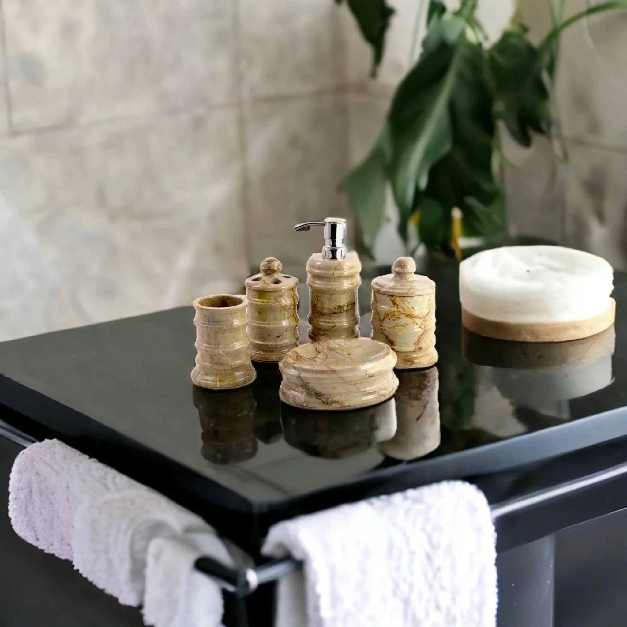 Reusable Luxury Bathroom Sets of Sahara Beige Marble in Bengal Collection Fast