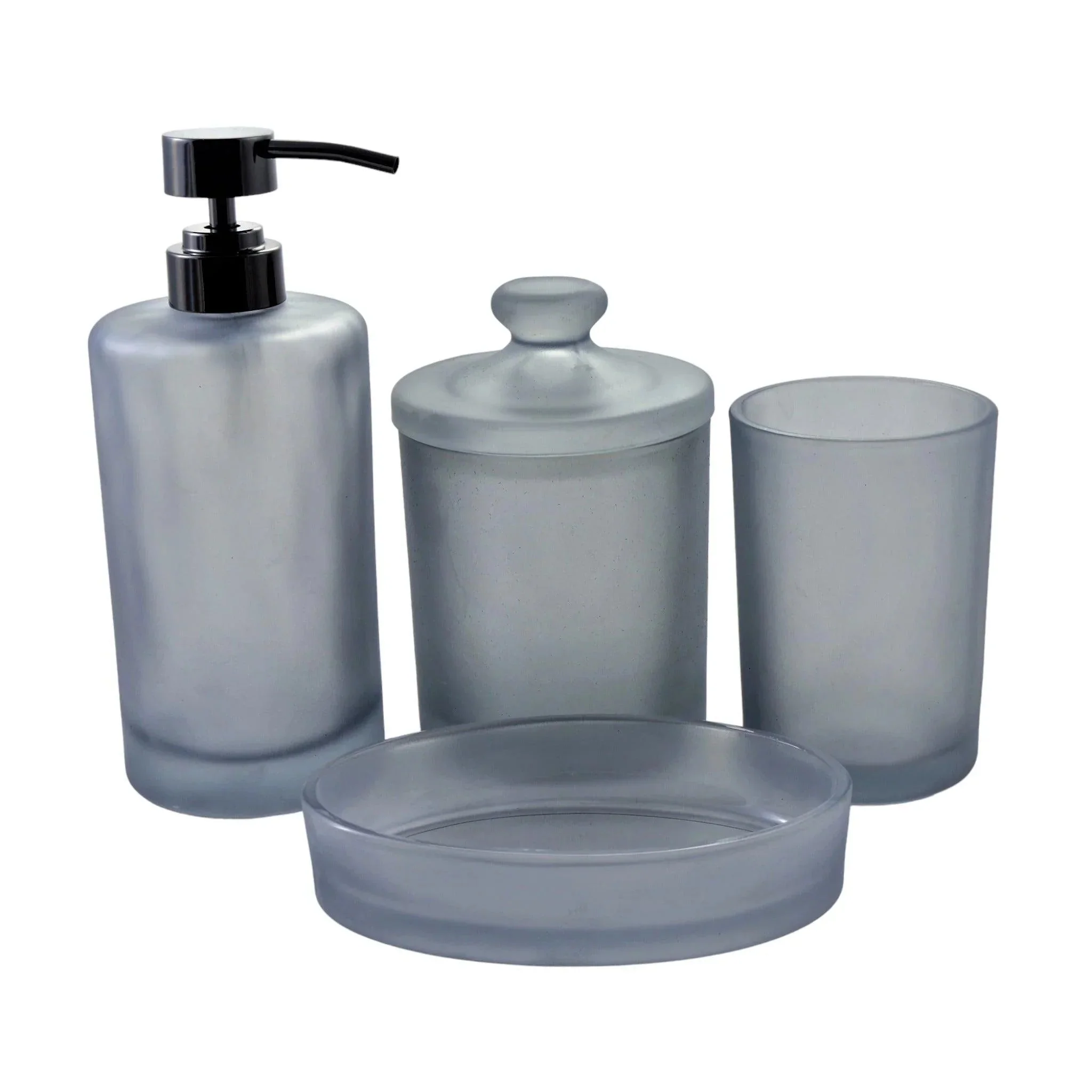 Fine Crafted Frosted Glass 4-Piece Bathroom Accessory Set Cloud Collection Pure
