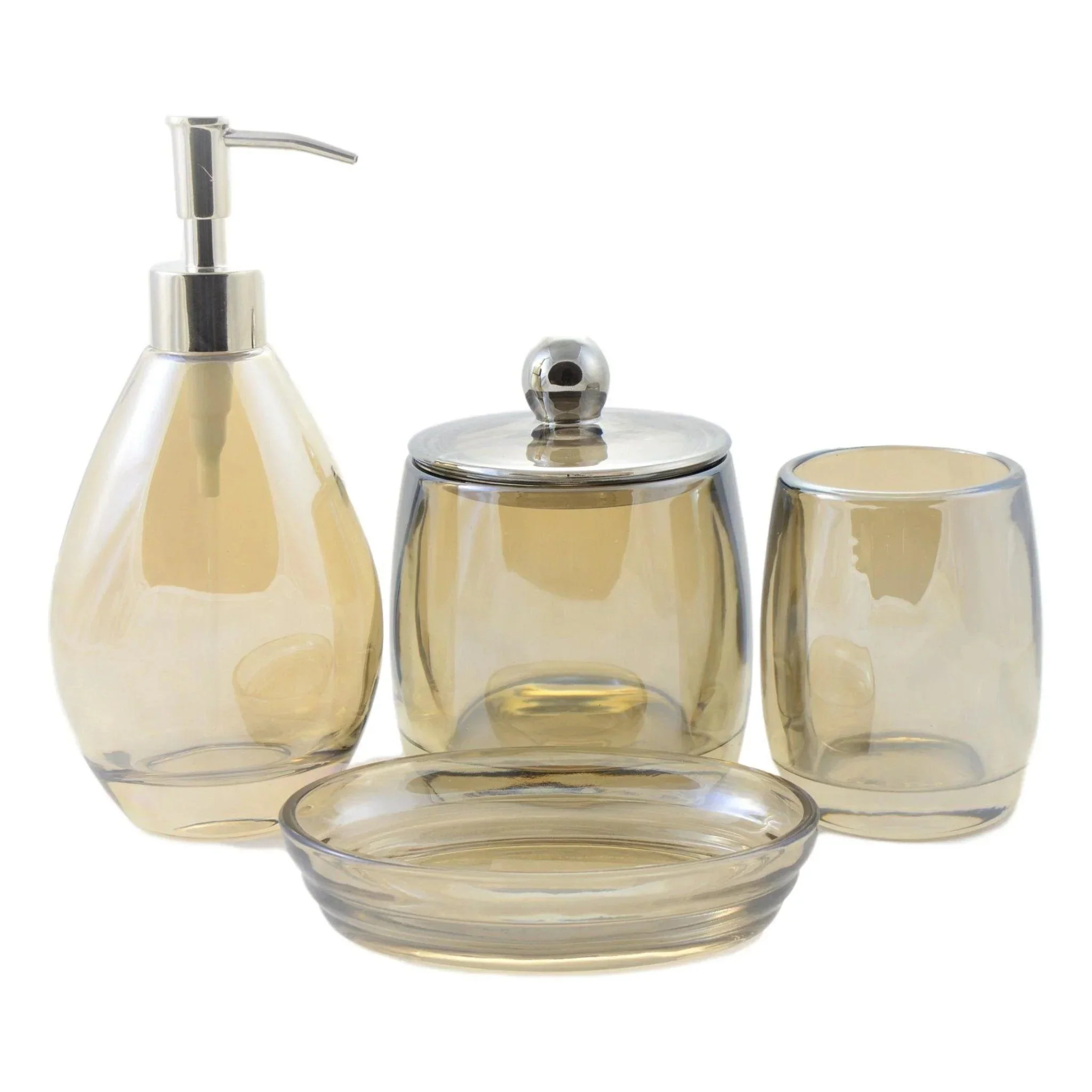 Clean Modern Bathroom Decor – 4 Piece Glass Bathroom Set of Champagne Color High-End