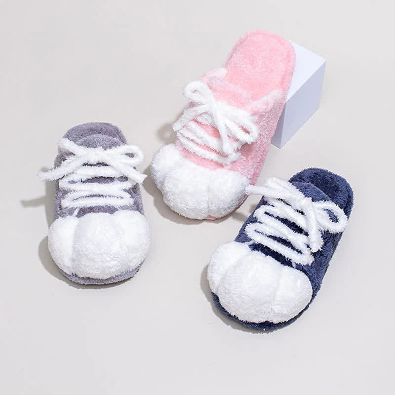 Contemporary Ownkoti Cat Paw Lace-Up Closed-Toe Plush Slippers Exceptional