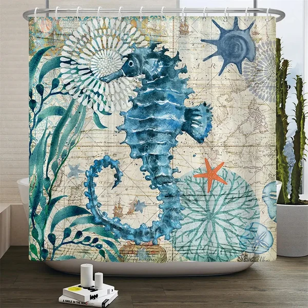 Durable Sea Horse Shower Curtain Premium
