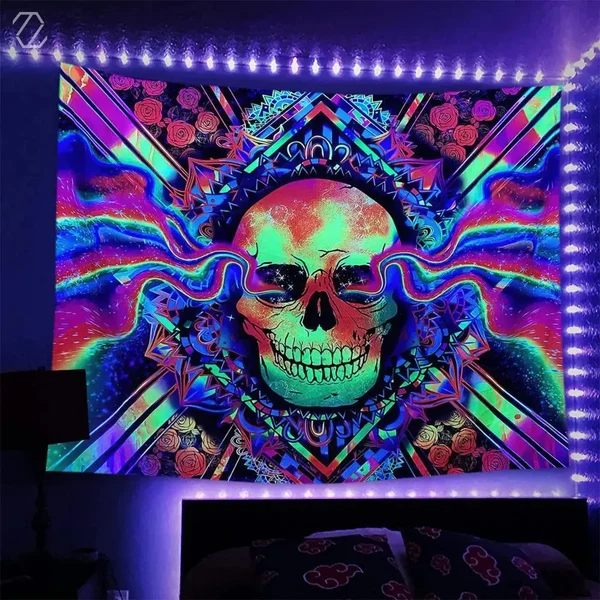 Fine Skull UV Reactive Tapestry Certified
