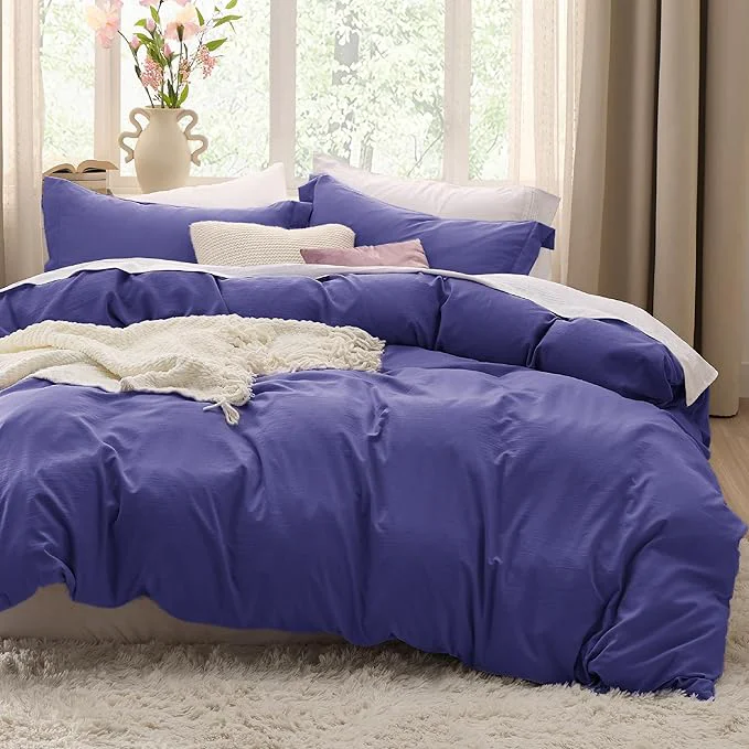 Versatile Bedsure Skipper Blue Duvet Cover Queen Size – 3 Pieces Prewashed Cotton-Like Polyester Extra Soft Bedding Set Includes 1 Duvet Cover 90×90 Inches with Zipper Closure amp 2 Pillow Shams No Comforter Minimalist