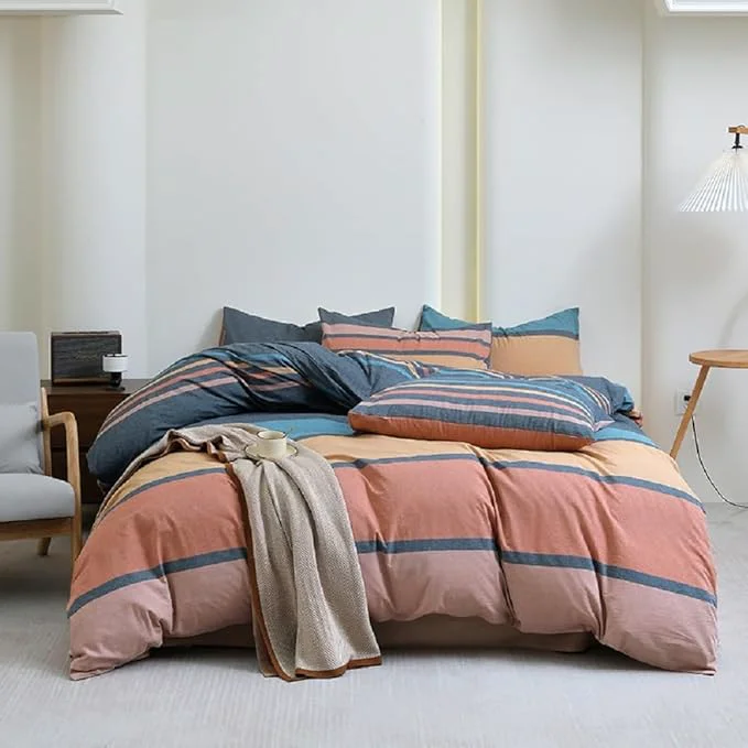 Secure LifeTB Striped Comforter Set King Size Multi-Colored Stripes Pattern Comforter Fluffy Bed Set 3 Pieces Lightweight Bedding Comforter King Modern Soft Patchwork Stripe Boho Comforter for All Seasons Verified