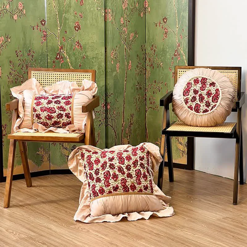 Secure Ownkoti Elegant Floral Throw Pillow with Ruffled Edge High-Performance