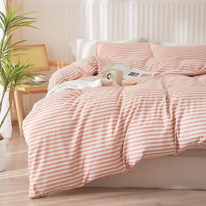 Minimalist LifeTB Striped Comforter Set Twin XL Modern Style Pink White Stripes Pattern Comforter Set Fluffy Boho Comforter with 2 Pillowcases Teens Girls Cozy Dorm Bedding Twin XL Bed Comforter for All Season Relaxed