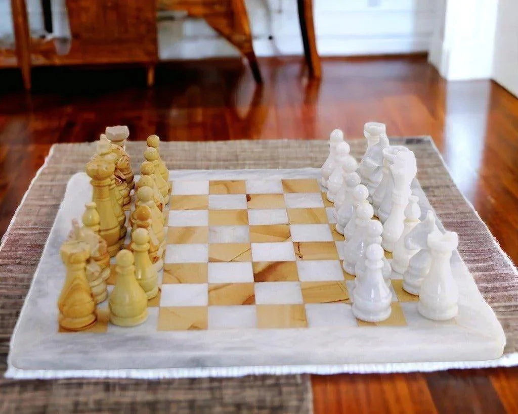 Functional Marble Chess Set White amp Teakwood Marble User-Friendly