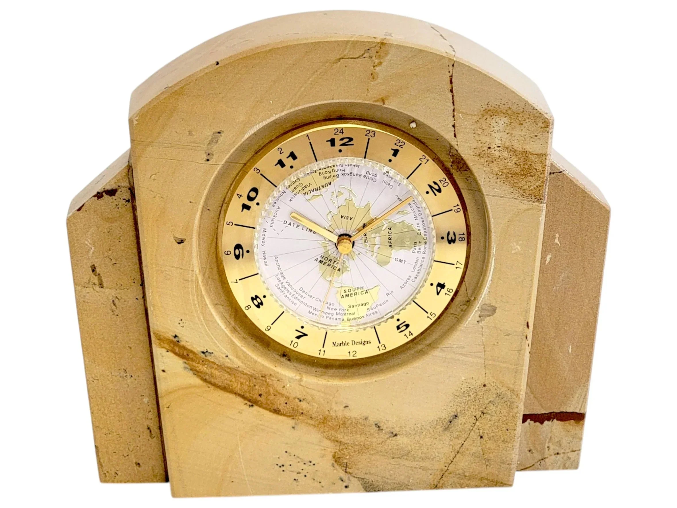Certified Desk amp Shelf Clock of Teak Marble with World Face Movement Elegant