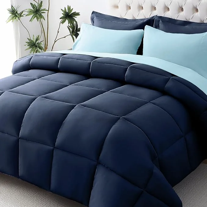 Exclusive JOLLYVOGUE Twin Comforter Set Ultra-Soft Bed in a Bag Twin Size 5 Pieces Oeko-TEX Bedding Set with Down Comforter Sheets Pillowcases amp Shams Navy amp Light Blue Innovative