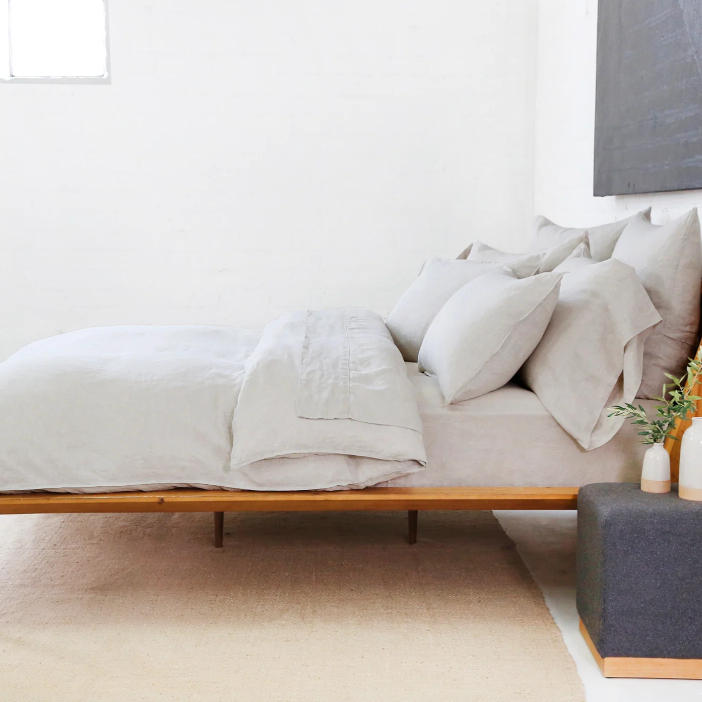 Clean Parker Linen Queen Duvet Set Flax Detailed