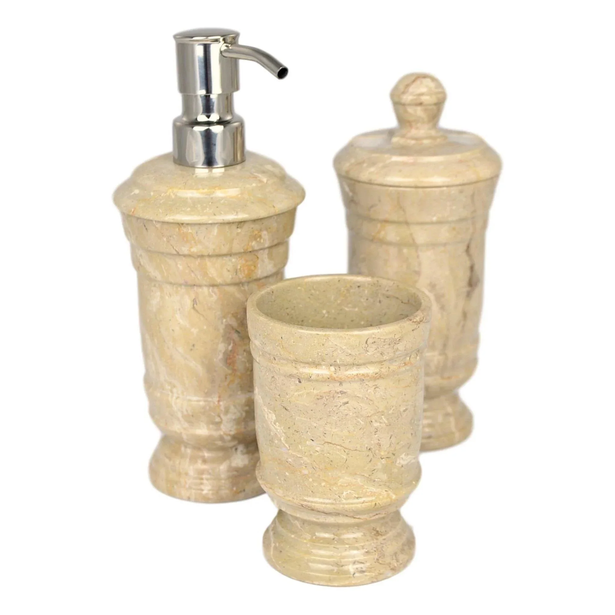 Professional Sahara Beige Marble 3 Piece Bathroom Accessory Set Organic