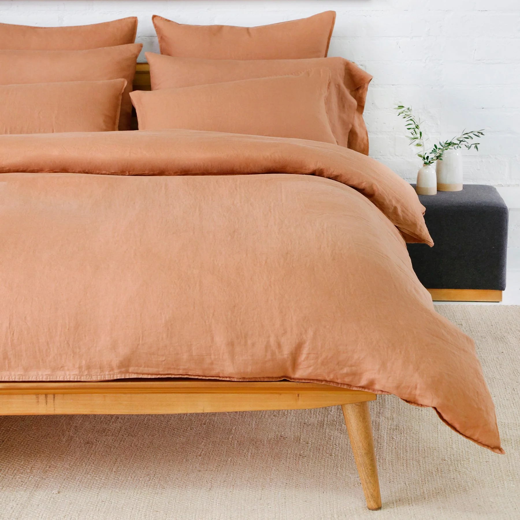 Proven Parker Linen King Duvet Set Terra Cotta Minimalist