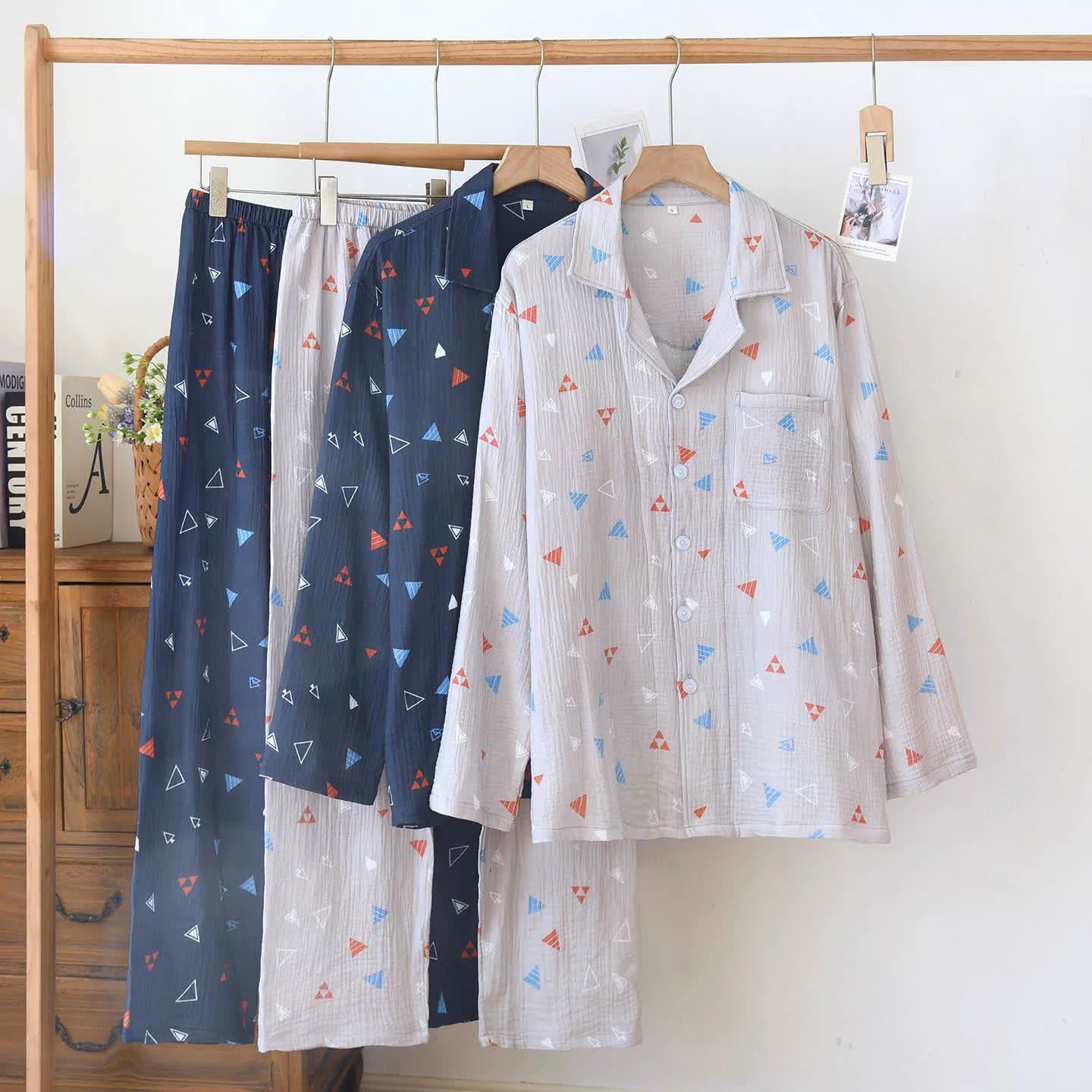 Sustainable Ownkoti Unisex Geometric Triangle Cotton Loungewear Set Excellent