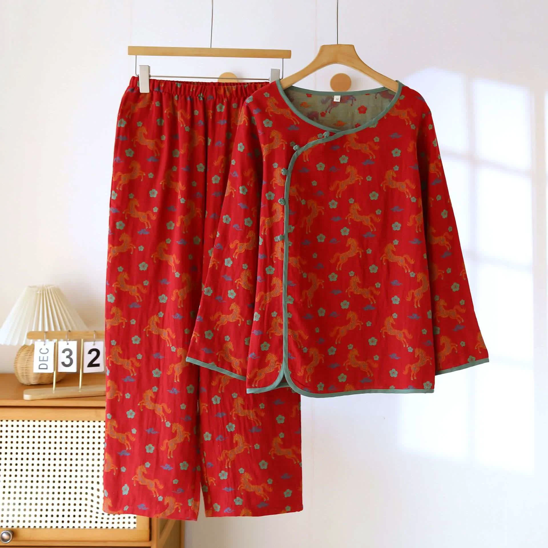 Optimized Ownkoti Horse Floral Cotton Gauze Loungewear Set Healthy