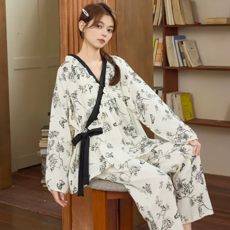 Relaxed Ownkoti Oriental Ink Floral Butterfly Loungewear Set World-Class