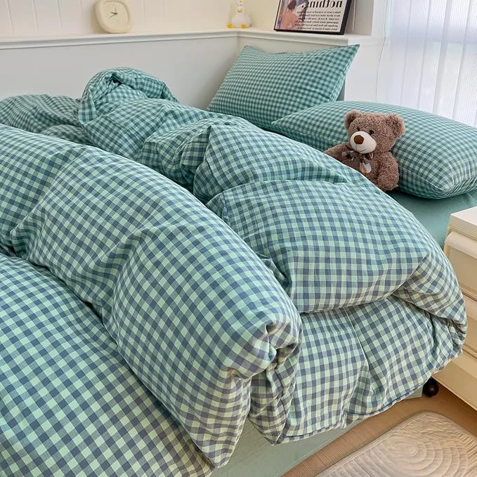 Genuine LifeTB Twin XL Comforter Set Green Gingham Comforter for Men Boys Geometric Plaid Comforter Set Fluffy Soft Plaid Gingham Bedding Set Green Blue Grid Checkered Pattern Comforter with 2 Pillowcases Comfortable