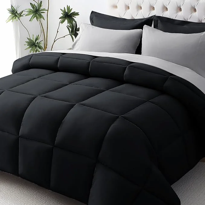 Comfortable JOLLYVOGUE Full Comforter Set Ultra-Soft Bed in a Bag Full Size 7 Pieces Oeko-TEX Bedding Set with Down Comforter Sheets Pillowcases amp Shams Black amp Light Grey Long-Lasting