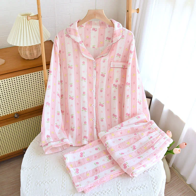 Relaxed Ownkoti Striped Rose Cotton Loungewear Set Organic