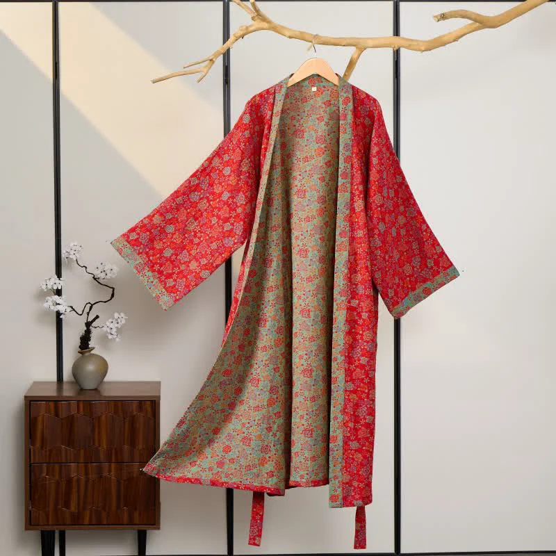 Green Ownkoti Romantic Rose Cotton Kimono Robe Advanced