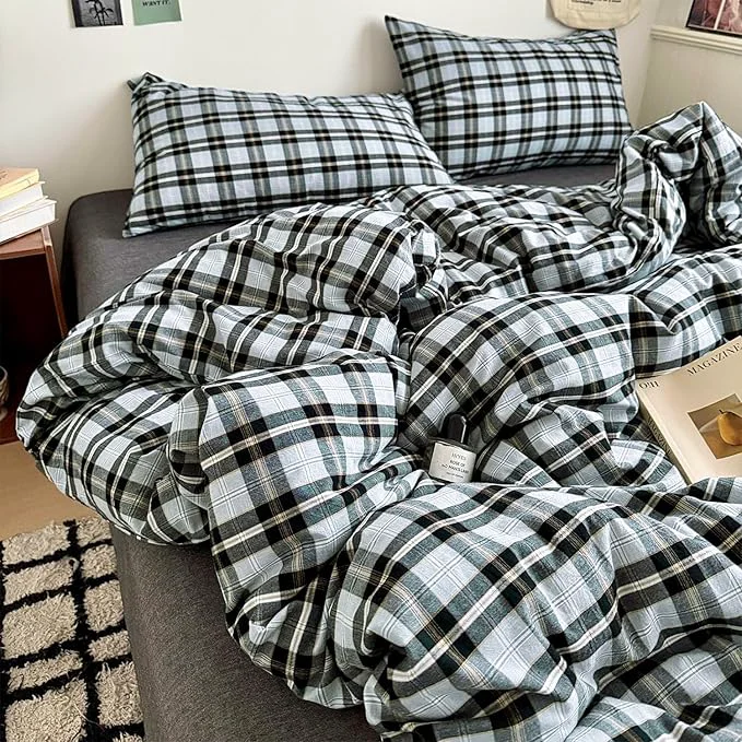 Outstanding mixinni Vintage Grey amp Pale Blue Buffalo Plaid Duvet Cover Set Twin Size – 3 Piece Washed Cotton Bedding Set with Grid Pattern Soft amp Breathable Duvet Cover with Pillowcases for Boys Men amp Women Safe