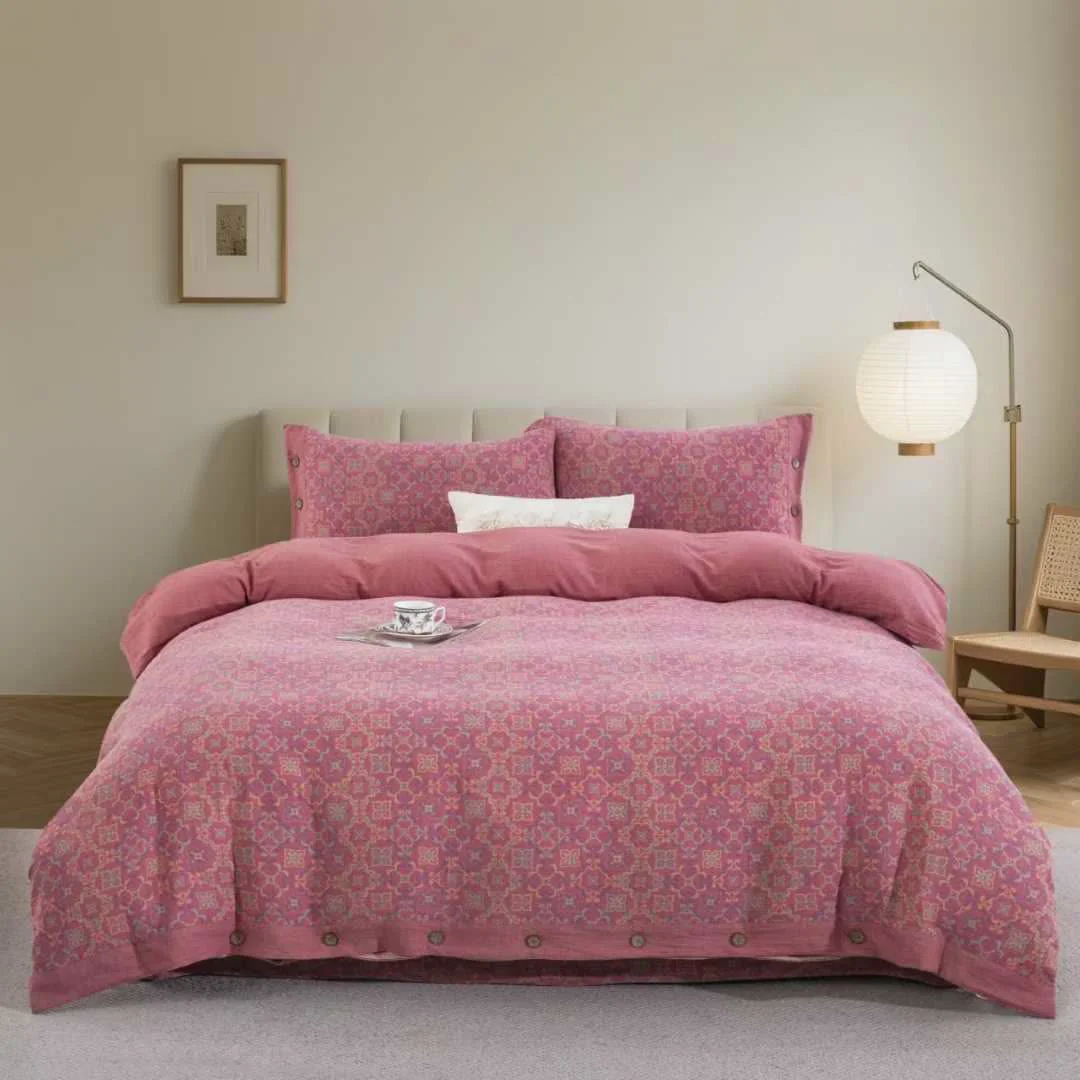 Professional Ownkoti Vintage Pattern Cotton Gauze Bedding Set 4PCS Fine
