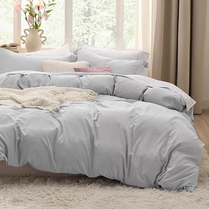 Classic Bedsure Light Grey Duvet Cover Twin Twin XL Size – 2 Pieces Prewashed Cotton-Like Extra Soft Bedding Set Includes 1 Twin Duvet Cover 68×90 Inches with Zipper Closure amp 1 Pillow Sham No Comforter Verified
